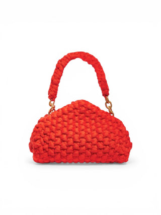 Red Chunky Knit Small Tip Top Handle Bag