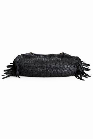 Miu Miu Black Woven Fringe Tote