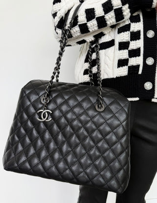 Chanel Black Quilted Caviar City Shopping Tote
