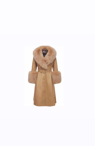 Beige Foxy Lambskin Leather Coat