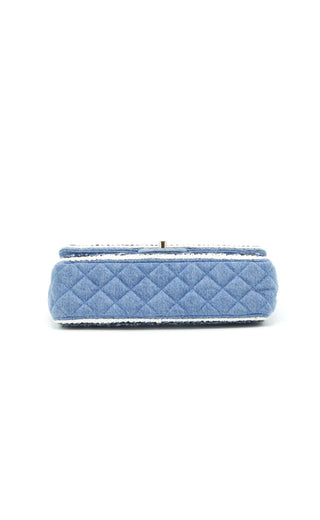 Blue Denim Quilted Braid Trim Shoulder Bag