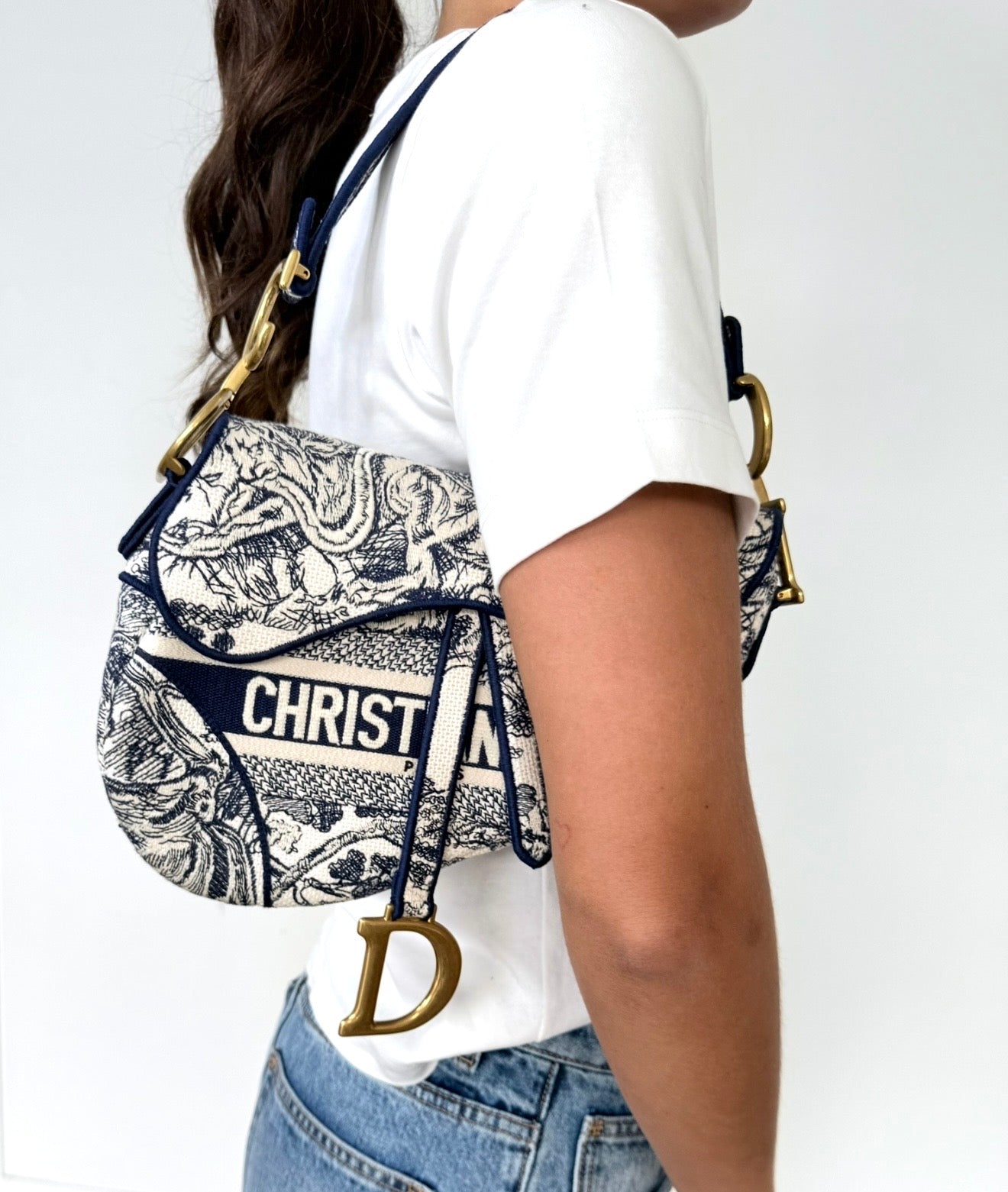 CHRISTIAN DIOR Navy & Cream Saddle Bag