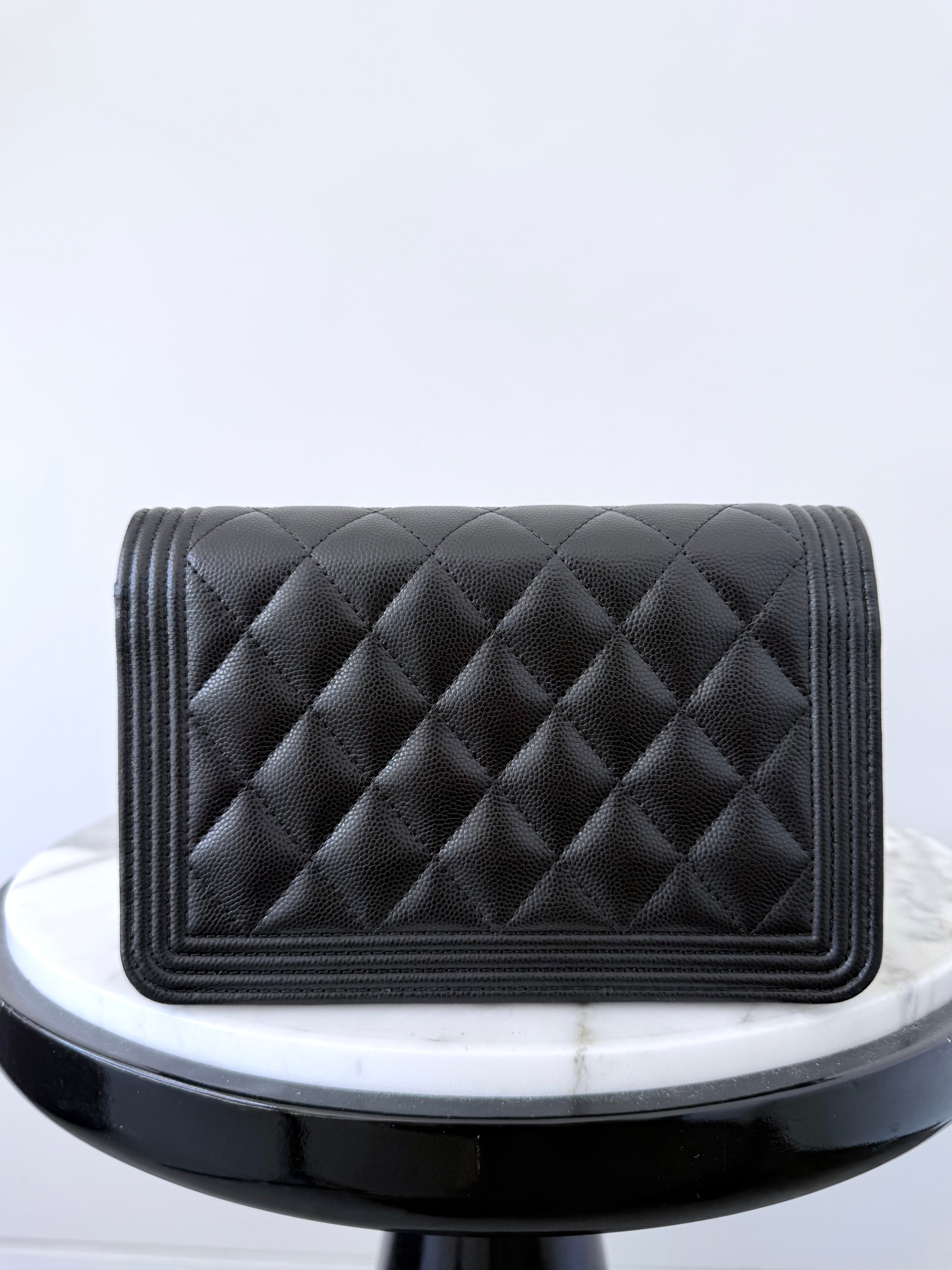 Chanel Black Caviar Boy Wallet On Chain w Gold Hardware