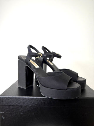 Chanel Black Grosgrain Platform Sandals Very Good Condition