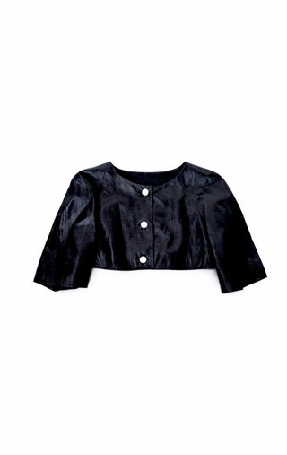 Chanel Black Leather Cropped Jacket w Pearl Buttons