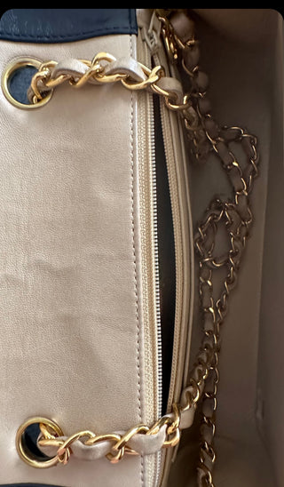 Super Rare Beige and Black Classic Vertical Quilted Lambskin Small Flap Bag