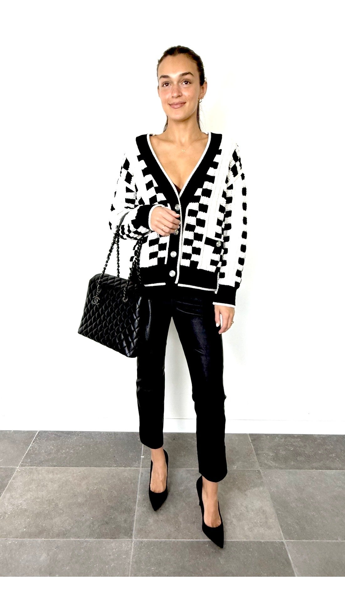 Chanel Black & White Cashmere Cardigan