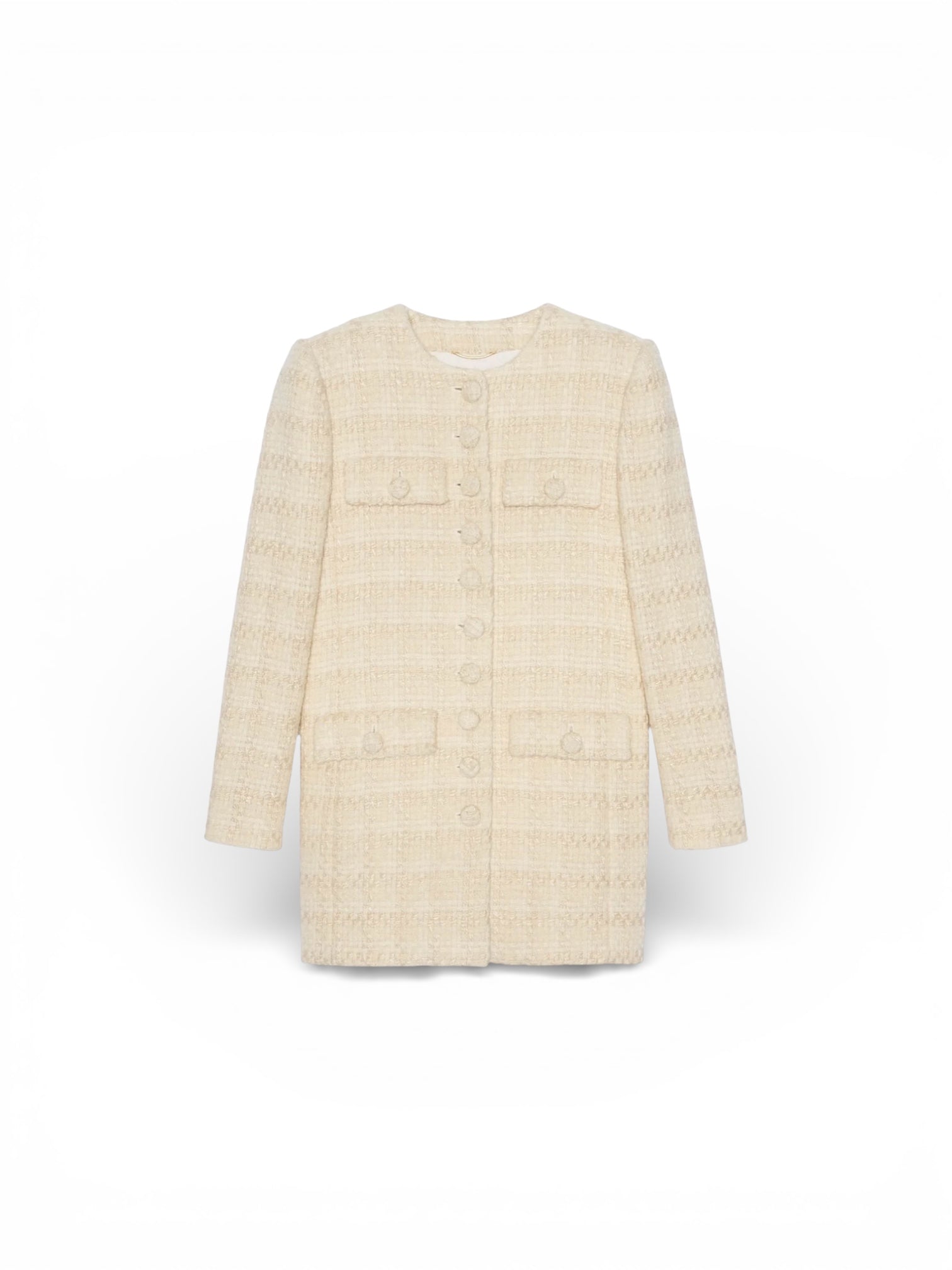Saint Laurent Off White Tweed Mid Length Coat