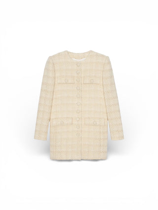 Saint Laurent Off White Tweed Mid Length Coat