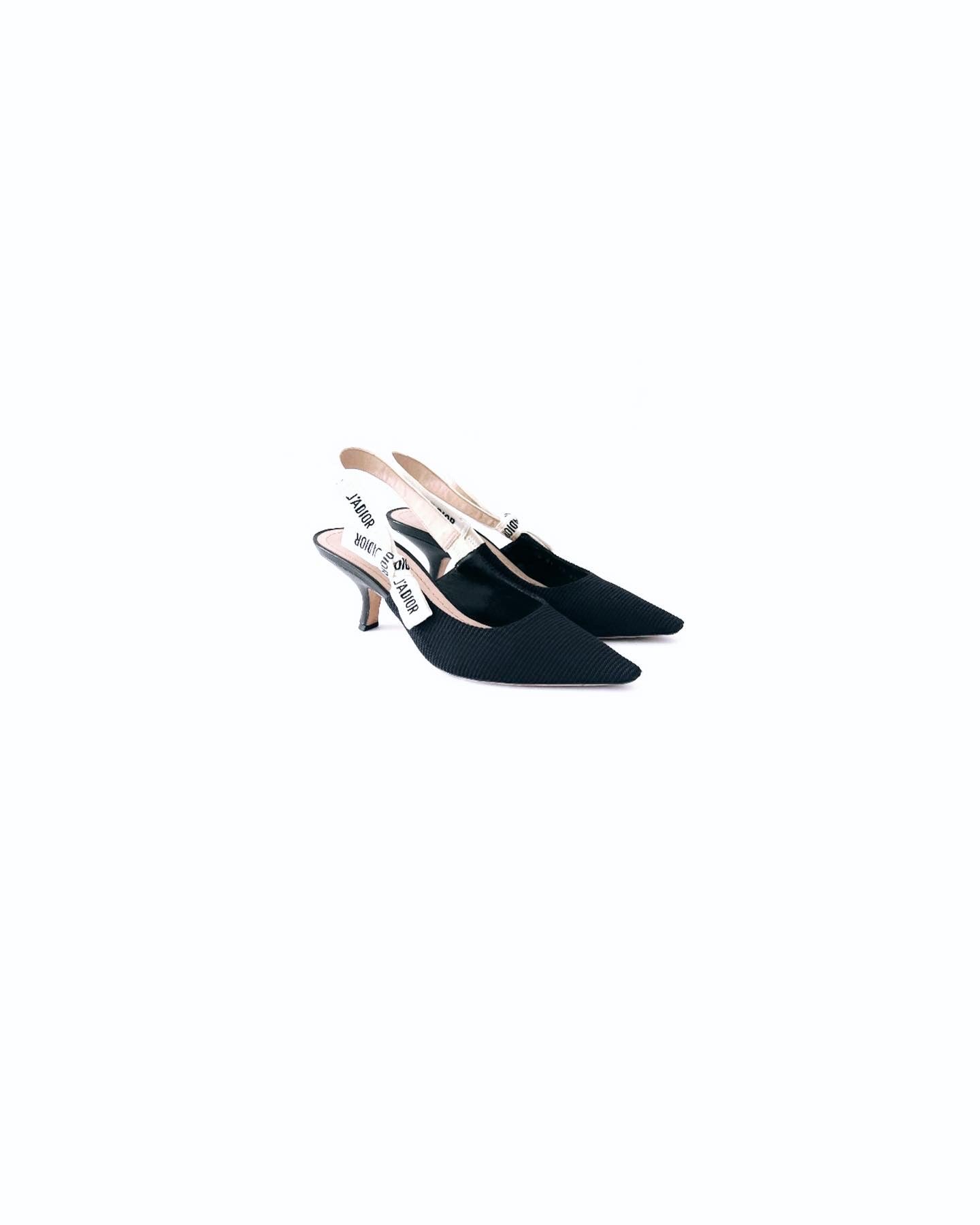 J’Adior Black Technical Fabric Slingback Pumps