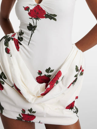 Floral Rose Draped Strapless Corset Dress