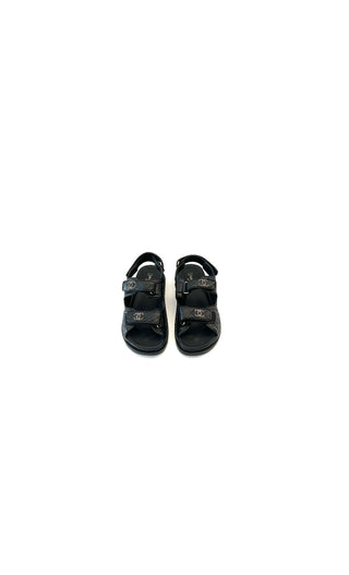Black Grained Calfskin Velcro Dad Sandals