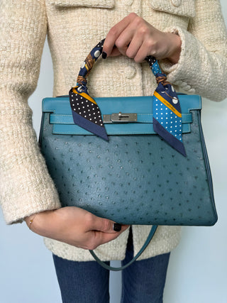 Limited Edition Turquoise Tri Leather Ostrich Kelly 32