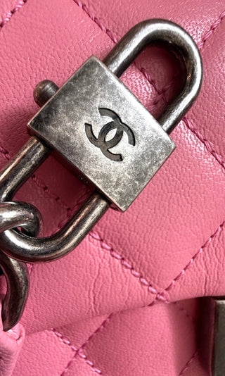 Chanel Pink Lambskin Double Carry Waist Chain Flap Bag Excellent Condition