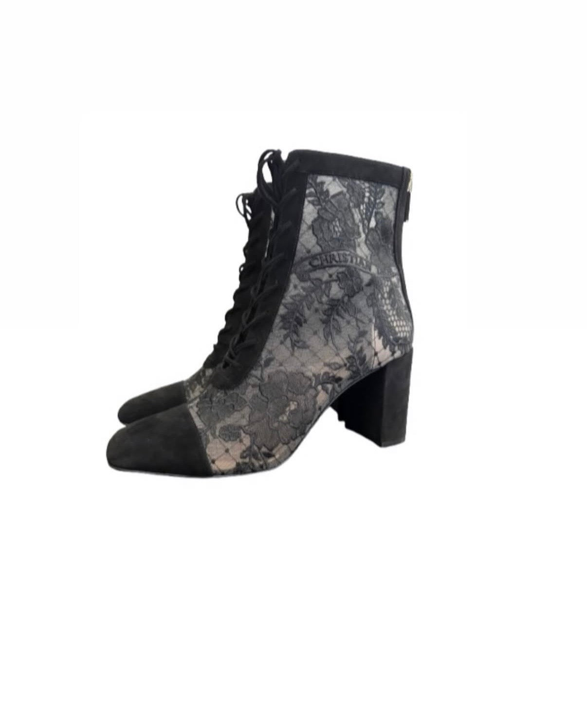 Black Mesh Suede Ankle Boots