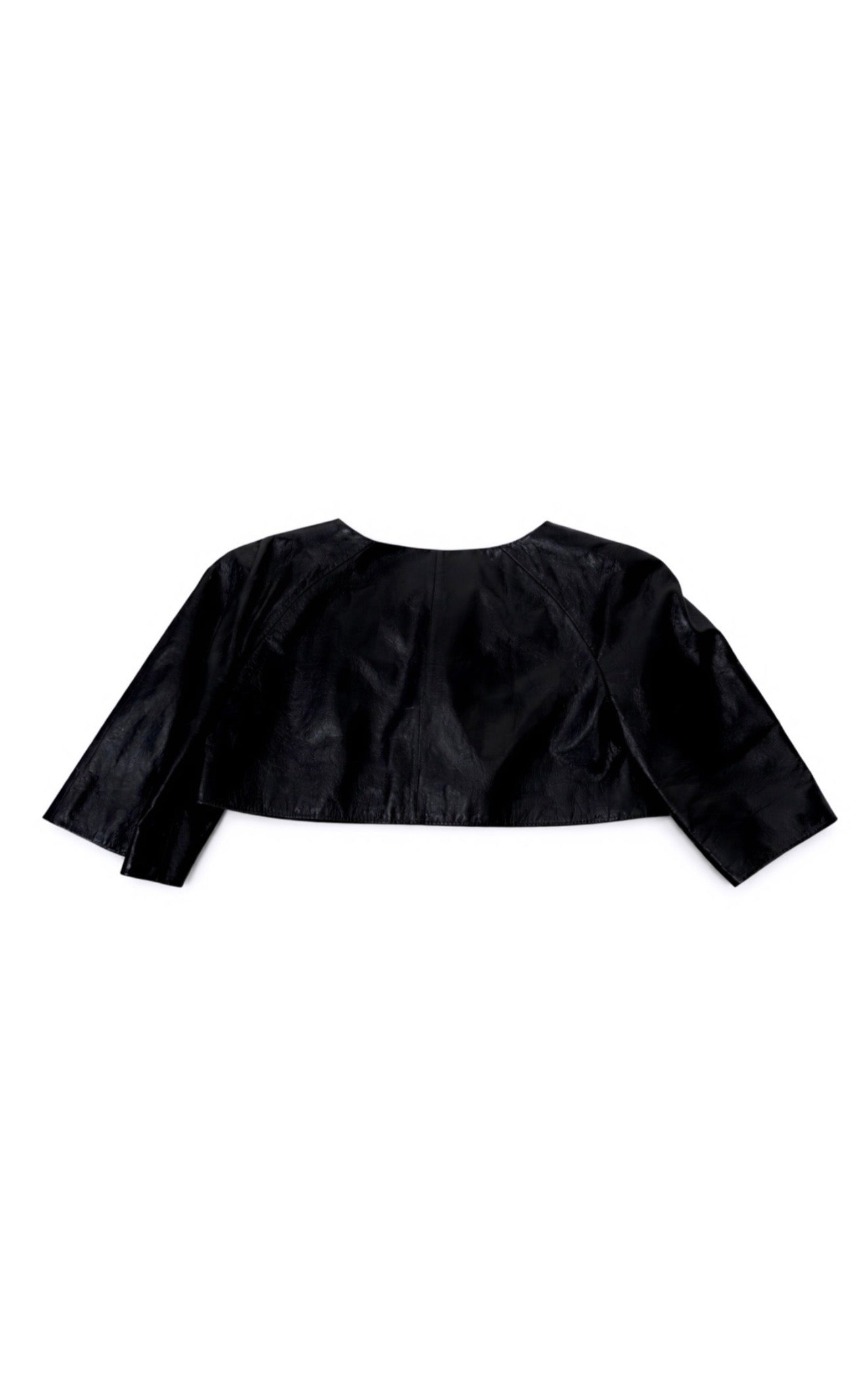 Chanel Black Leather Cropped Jacket w Pearl Buttons