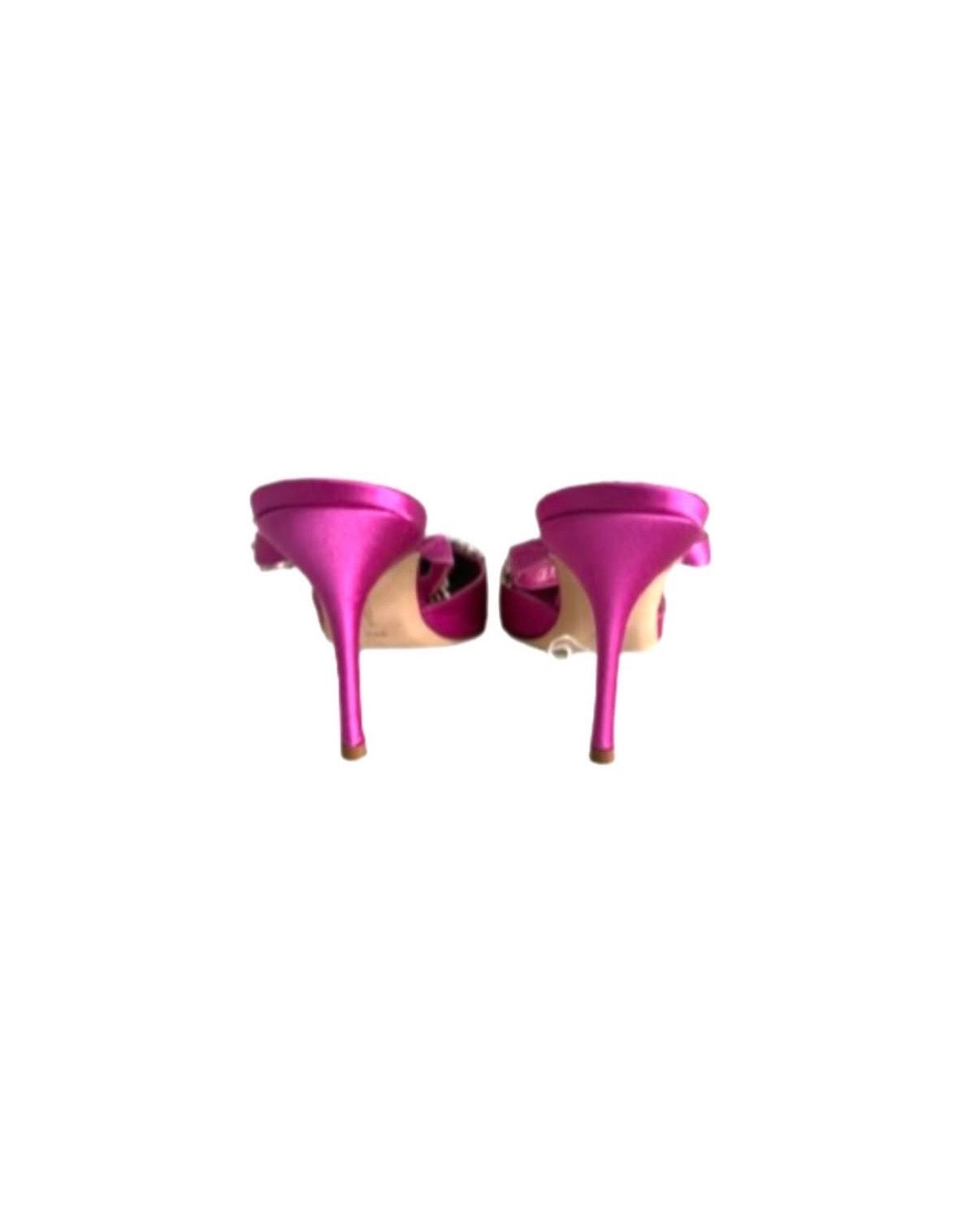 Pink Manolo Blahnik Satin Mules