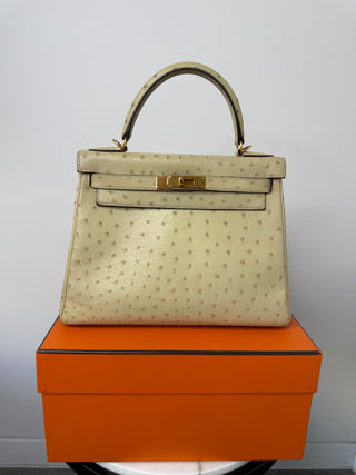 Hermes’ RARE Ostrich Parchemin Kelly 28