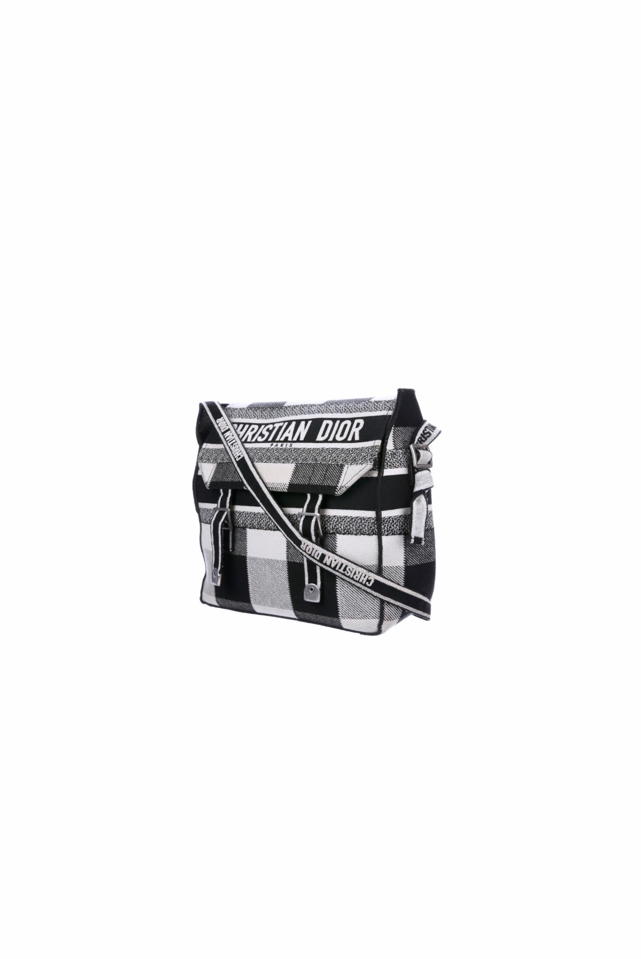 Black & White Tartan Canvas Messenger Tote