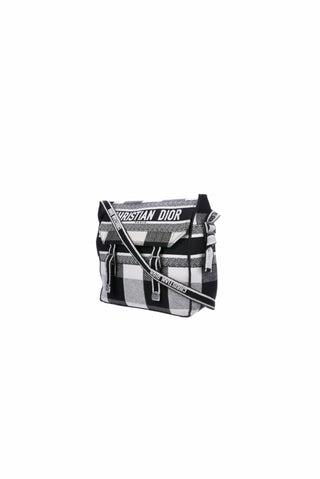 Black & White Tartan Canvas Messenger Tote