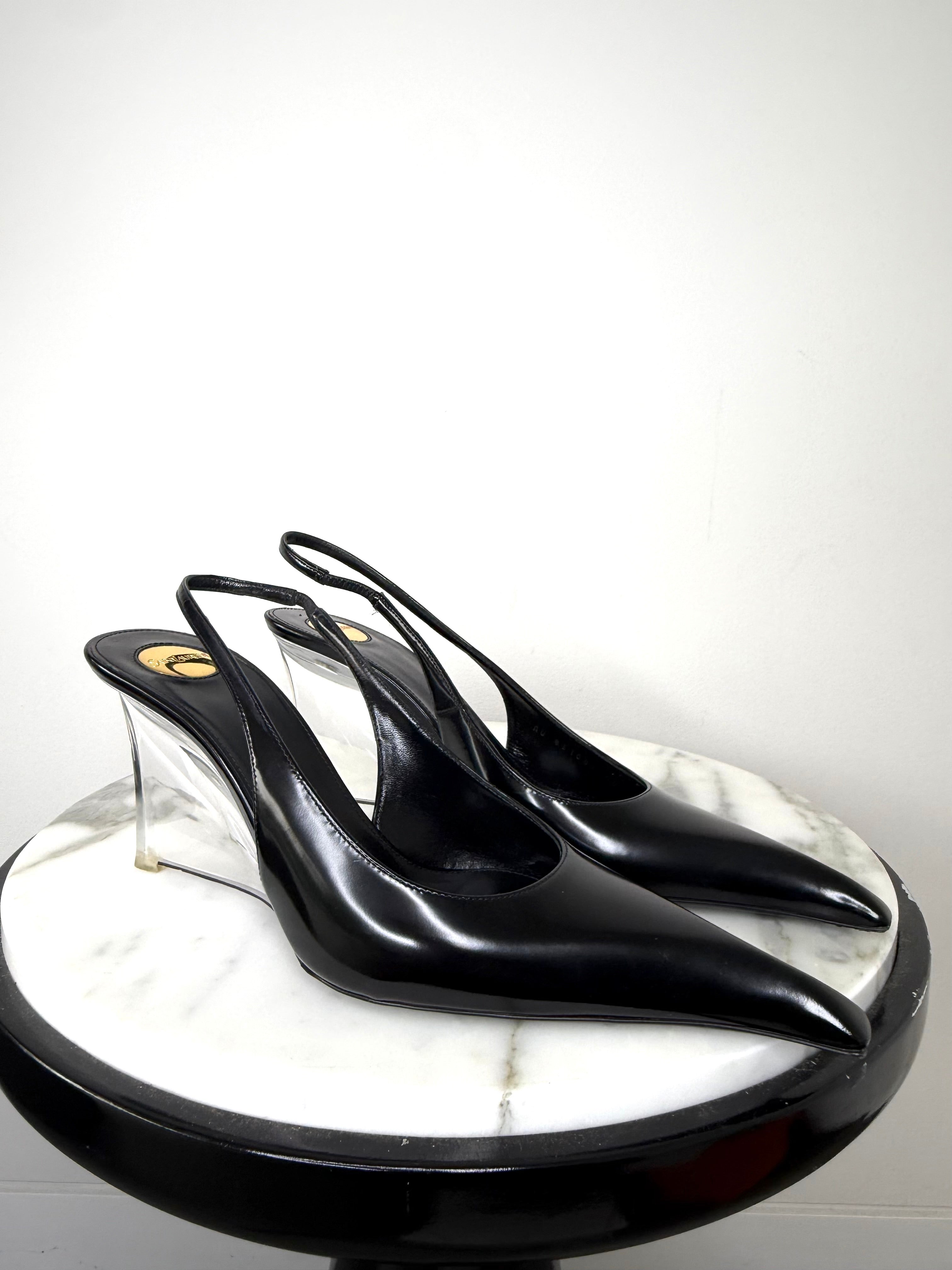 Saint Laurent Black Patent Miller Slingback Pumps Excellent Conditon