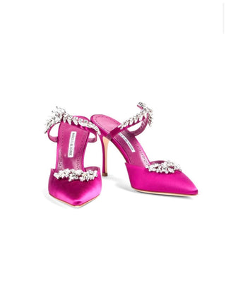 Pink Manolo Blahnik Satin Mules