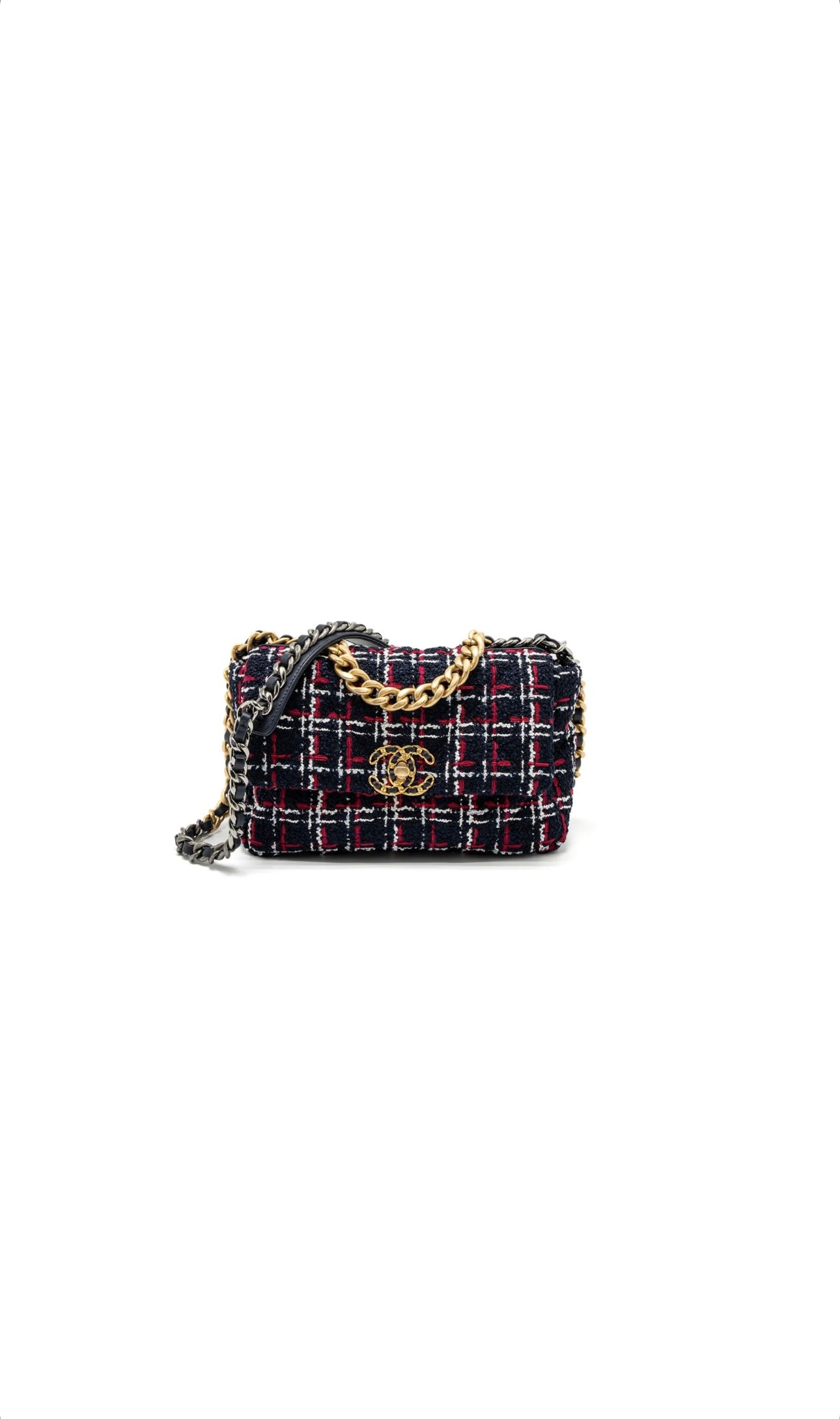 Chanel 19 Tweed Red / Black & White Small Flap Bag