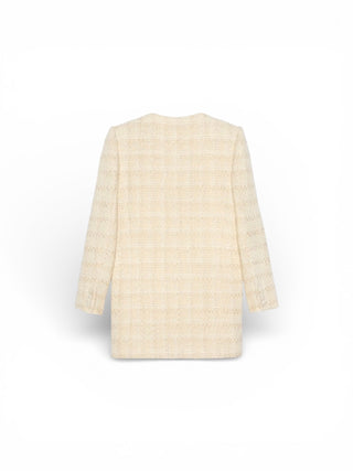 Saint Laurent Off White Tweed Mid Length Coat
