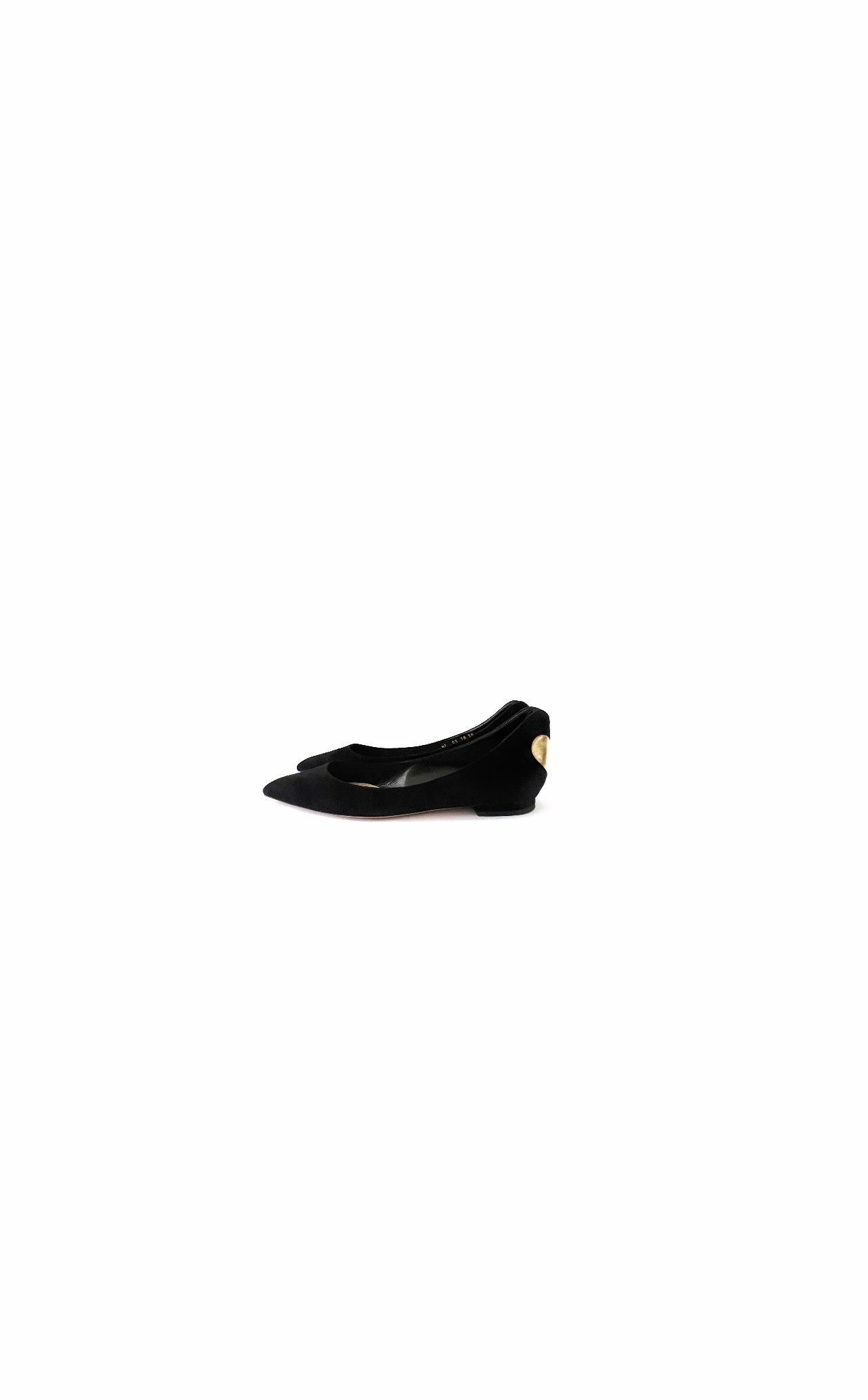 Black Suede Flat Shoes w Gold Hearts