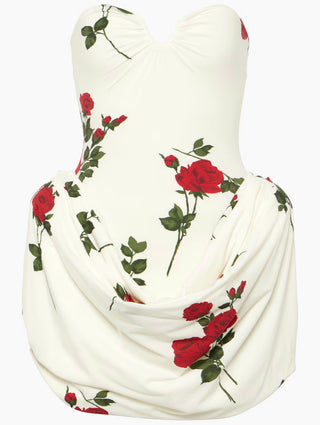 Floral Rose Draped Strapless Corset Dress