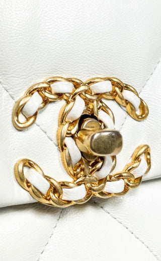 White Chanel 19 Small Flap Bag in Lambskin Leather