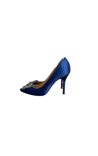 Manolo Blahnik Blue Satin Hangisi Pumps Like New Condition Size 37.5