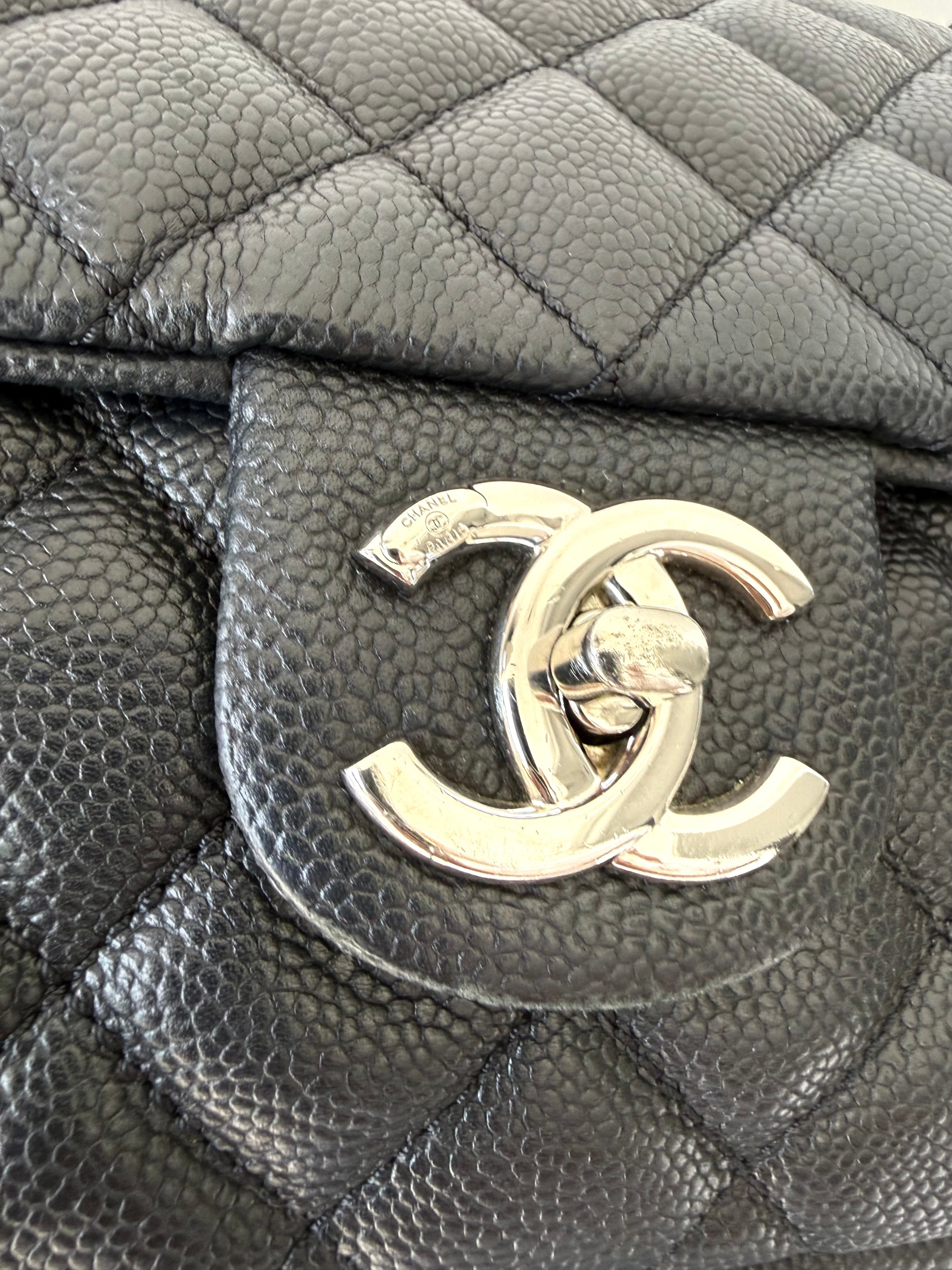 Black Quilted Caviar Jumbo Easy Flap Bag Good Condition