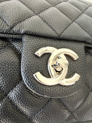 Black Quilted Caviar Jumbo Easy Flap Bag Good Condition