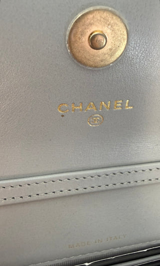 Grey Quilted Calfskin Small Purse w Gold Chain