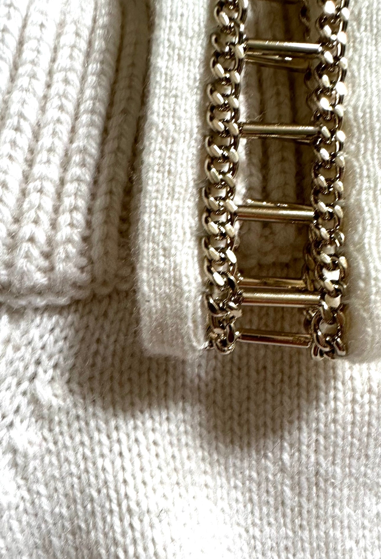 Cream Cashmere Jumper w Gold Beading & Chain Detail