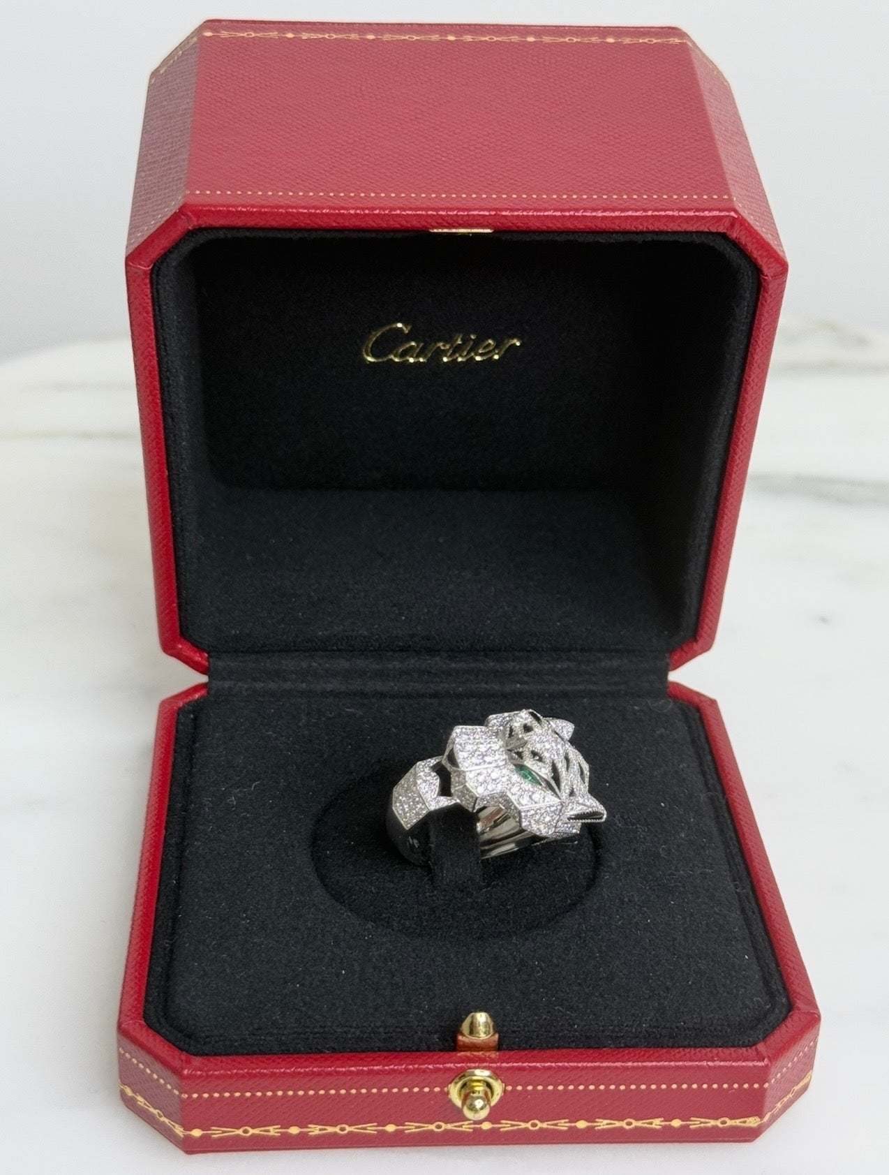 White Gold Panthere De Cartier Diamond / Emerald & Onyx Ring