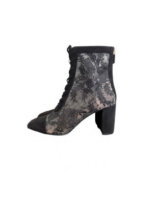 Black Mesh Suede Ankle Boots