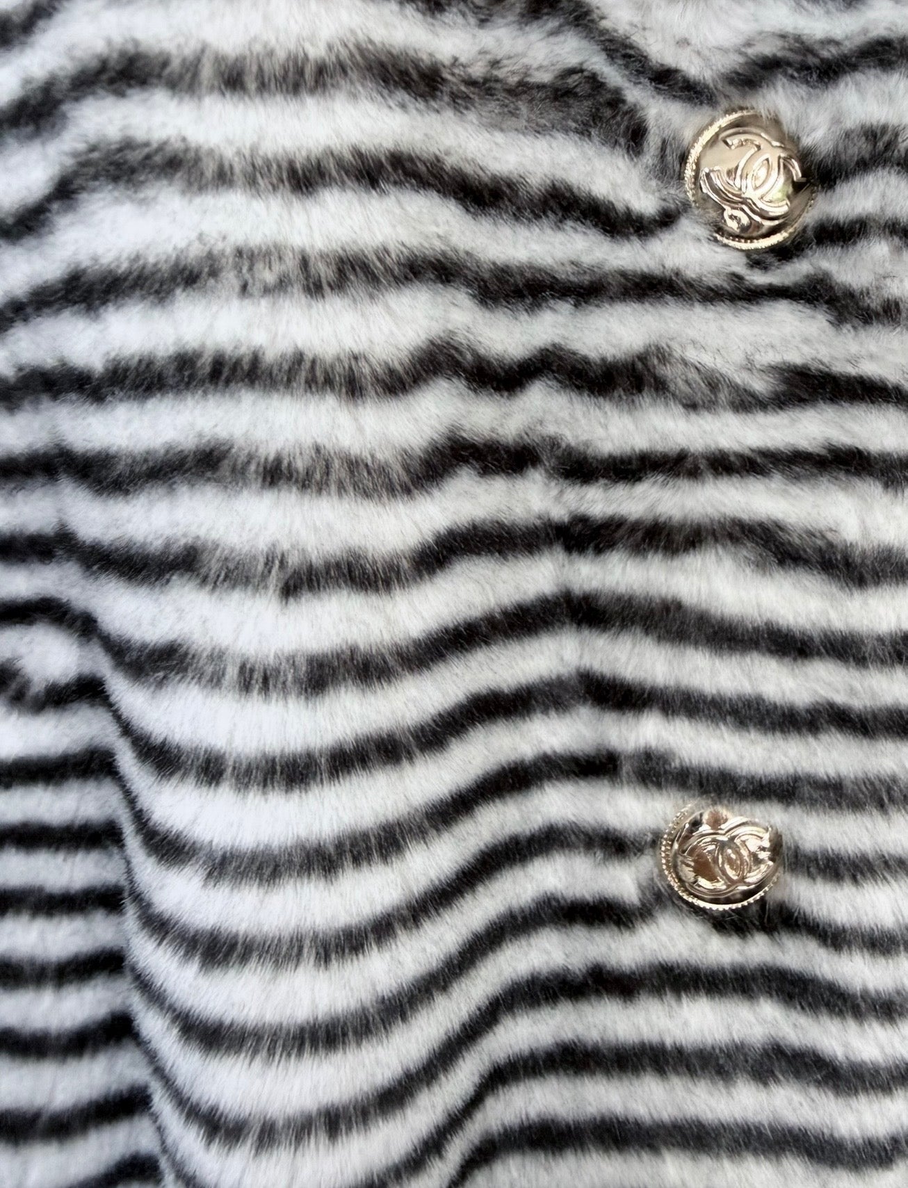 Black & White Faux Fur Striped Zebra Coat Excellent Condition