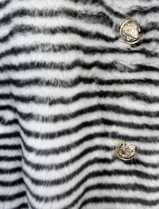Black & White Faux Fur Striped Zebra Coat Excellent Condition