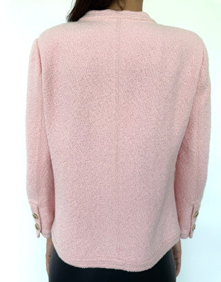 Chanel Pink Boucle Tweed Pearl Button Jacket Size 42 & 34