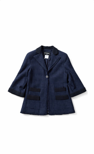Chanel Navy Blue Wool & Silk Tweed Jacket Size 44