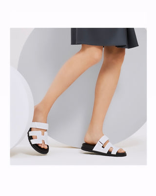 White & Black Leather Chypre Sandals