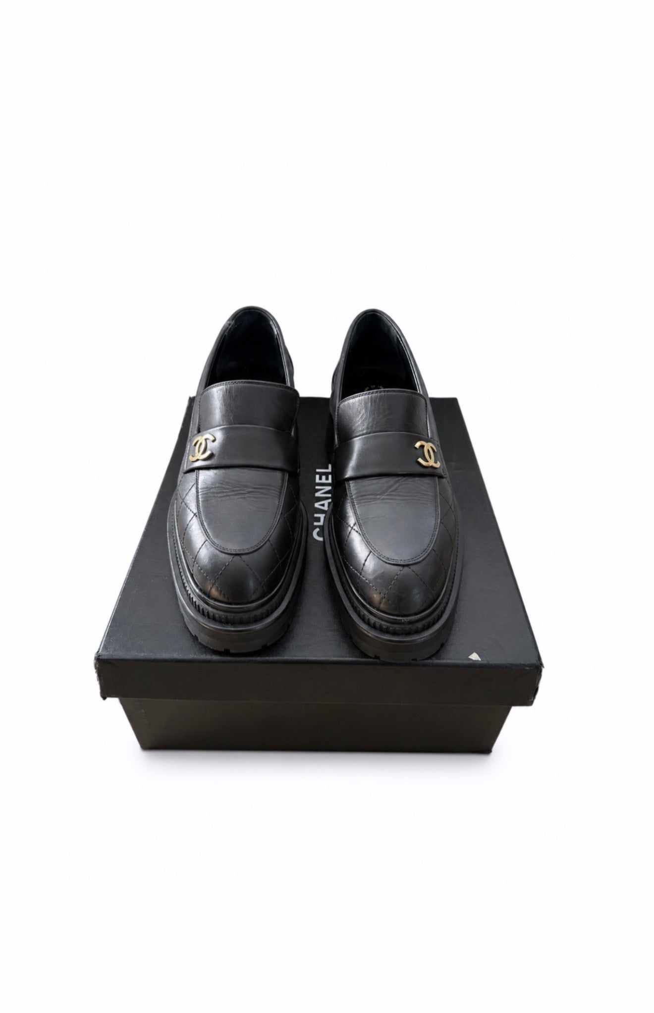 Black Quilted Calfskin Mocassin Loafers BRAND NEW