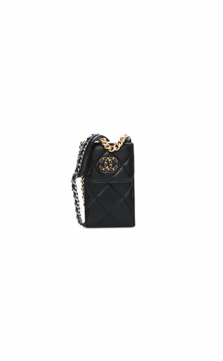 Black Quilted Lambskin Chanel 19 Phone Holder