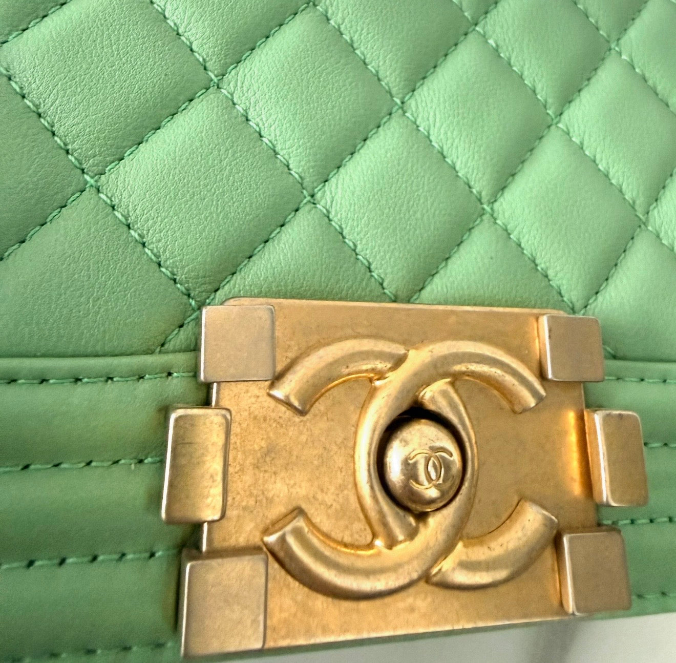 Green Quilted Calfskin Small Boy Bag