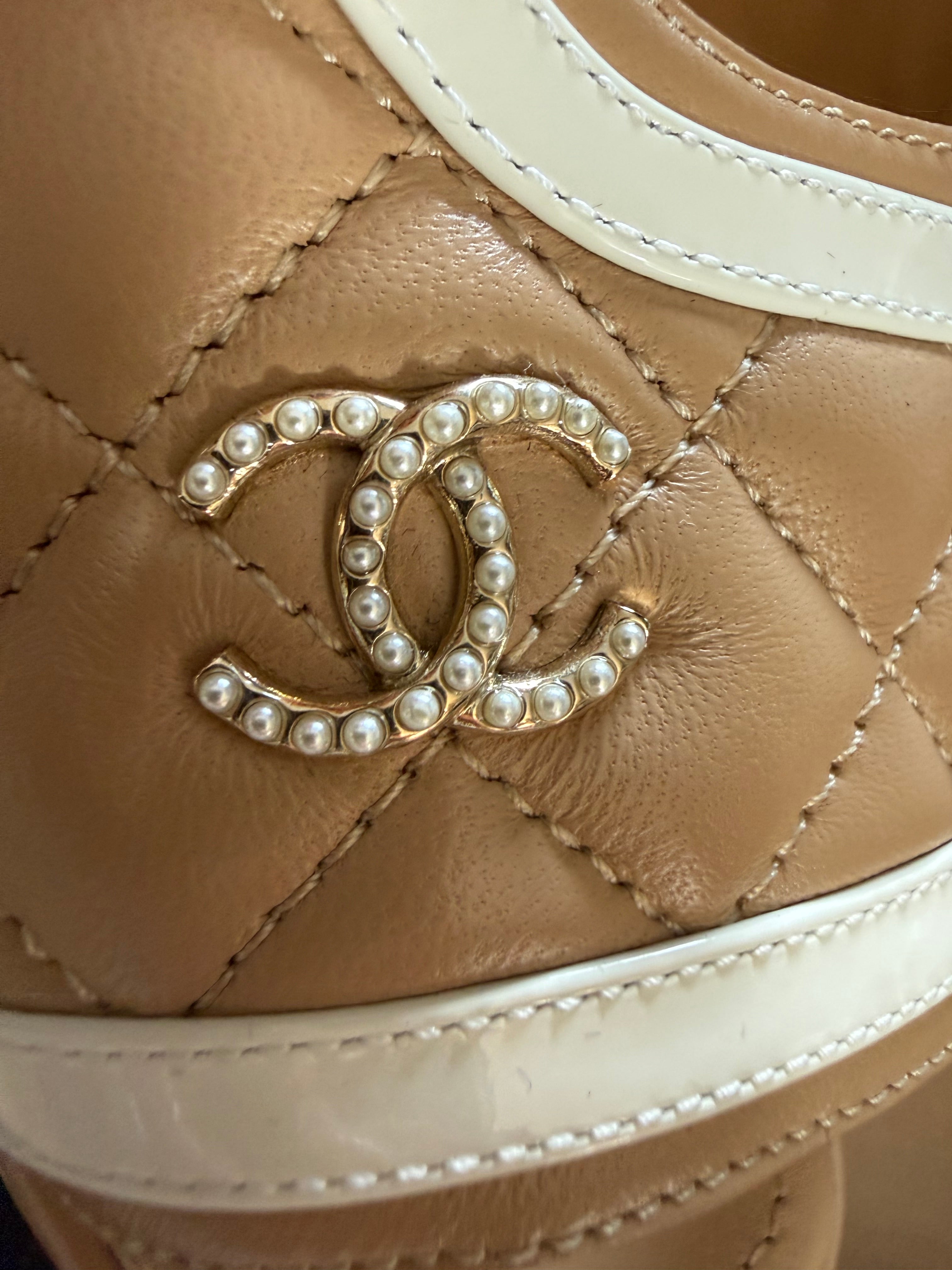 Chanel Beige Quilted Platform Slingback’s BRAND NEW SIze 37