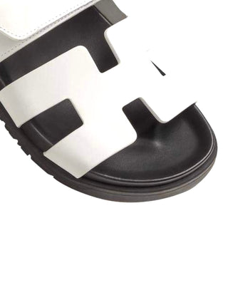 White & Black Leather Chypre Sandals