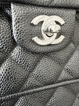 Black Quilted Caviar Paris-Edinburgh Large Flap Tote Silver Hardware