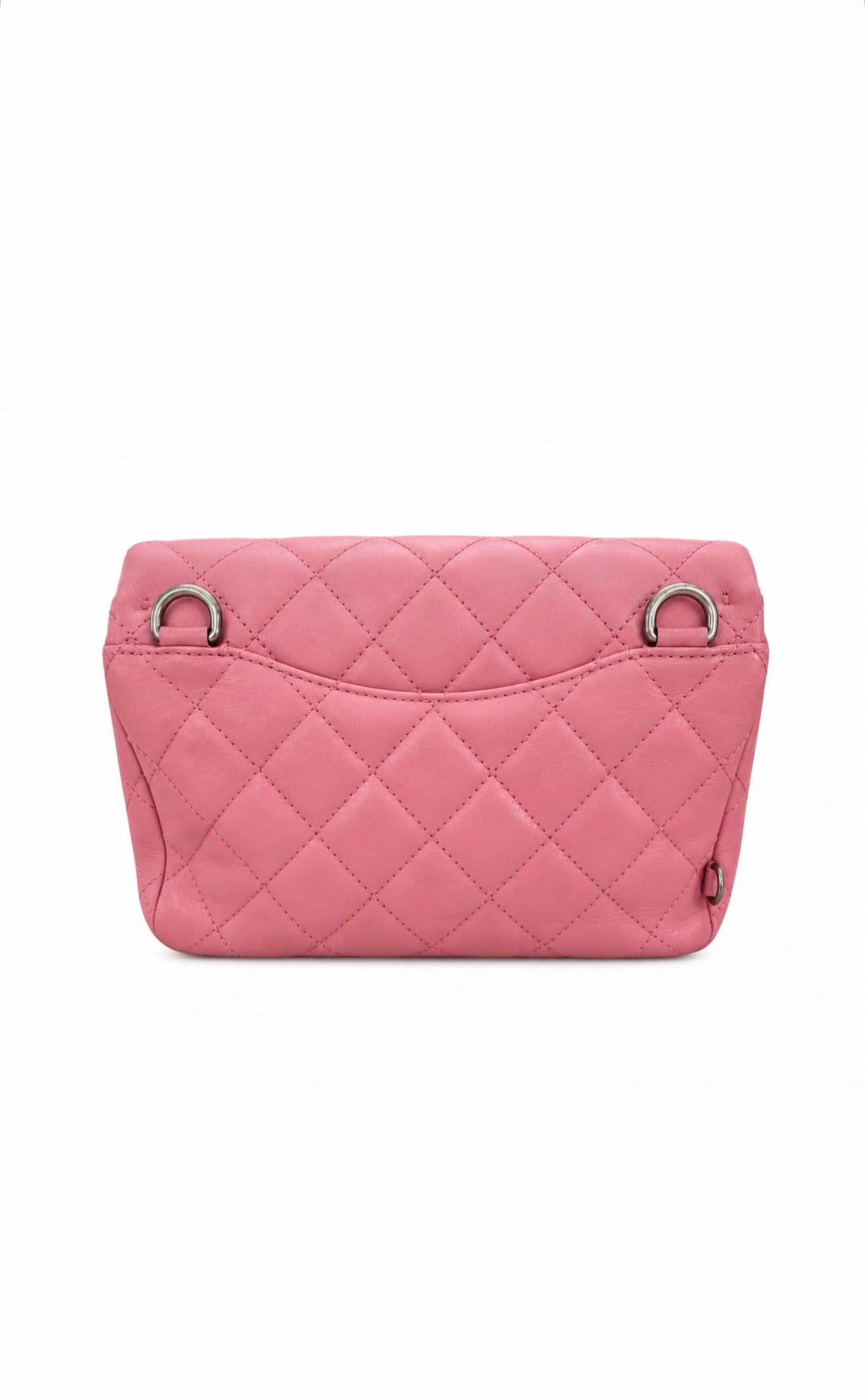 Chanel Pink Lambskin Double Carry Waist Chain Flap Bag Excellent Condition